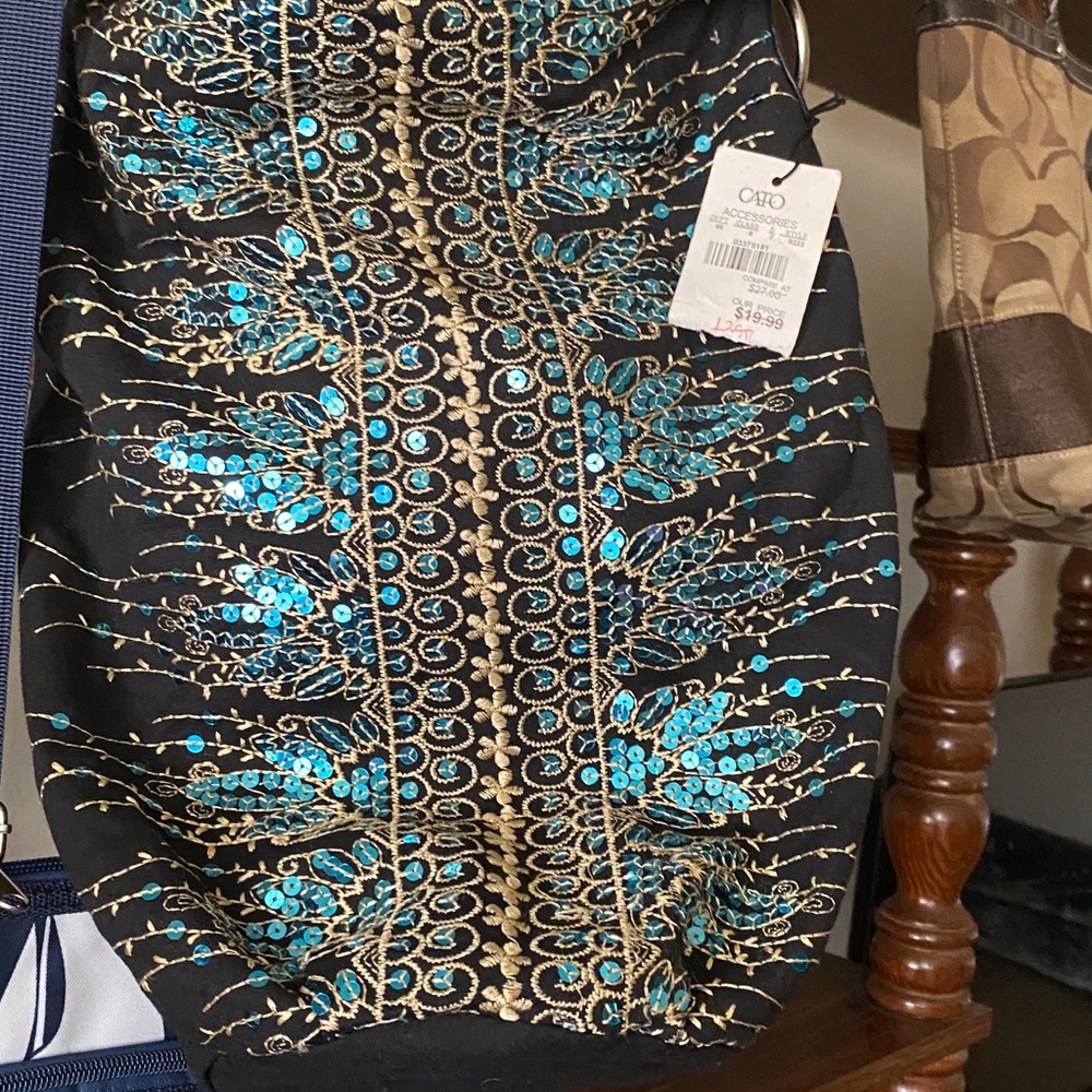 Cato Black Bag with Blue and Gold Embroidery
